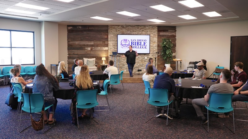 San Diego Bible College, instructor speaking to a room of students
